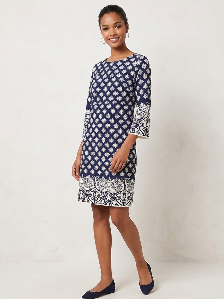 Brooks Brothers Silk Navy Blue White Mod Geo Shift Geometric Dress Size 4